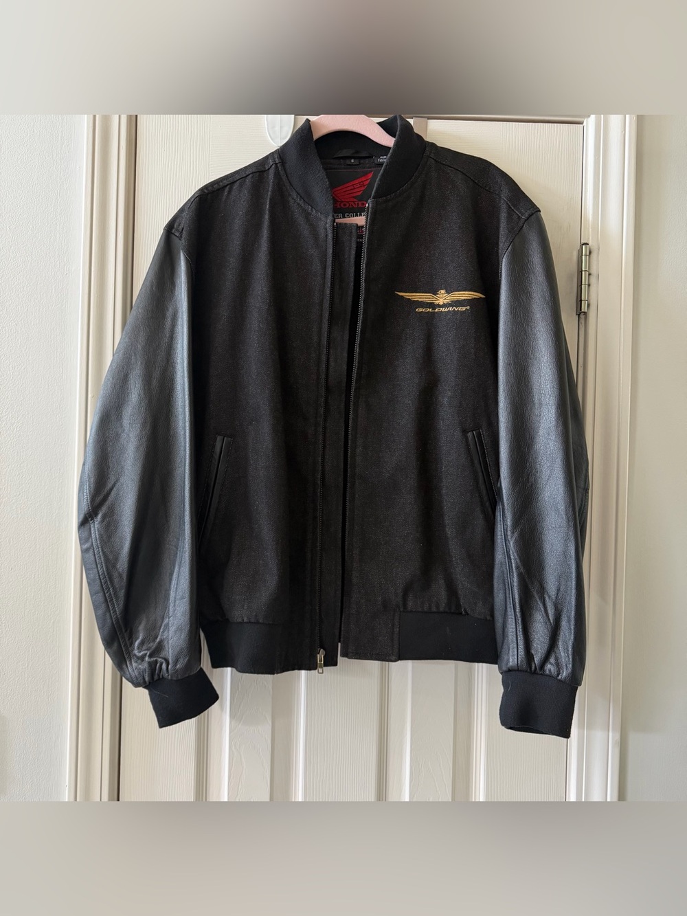 Vintage Honda Goldwing Denim Leather Bomber Jacket Small EUC
